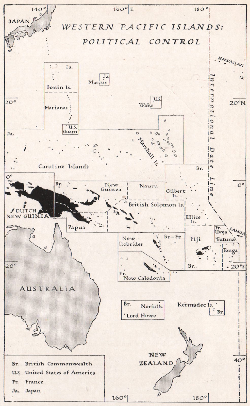WESTERN PACIFIC. Political control in 1939. WW2 ROYAL NAVY INTELLIGENCE MAP 1944