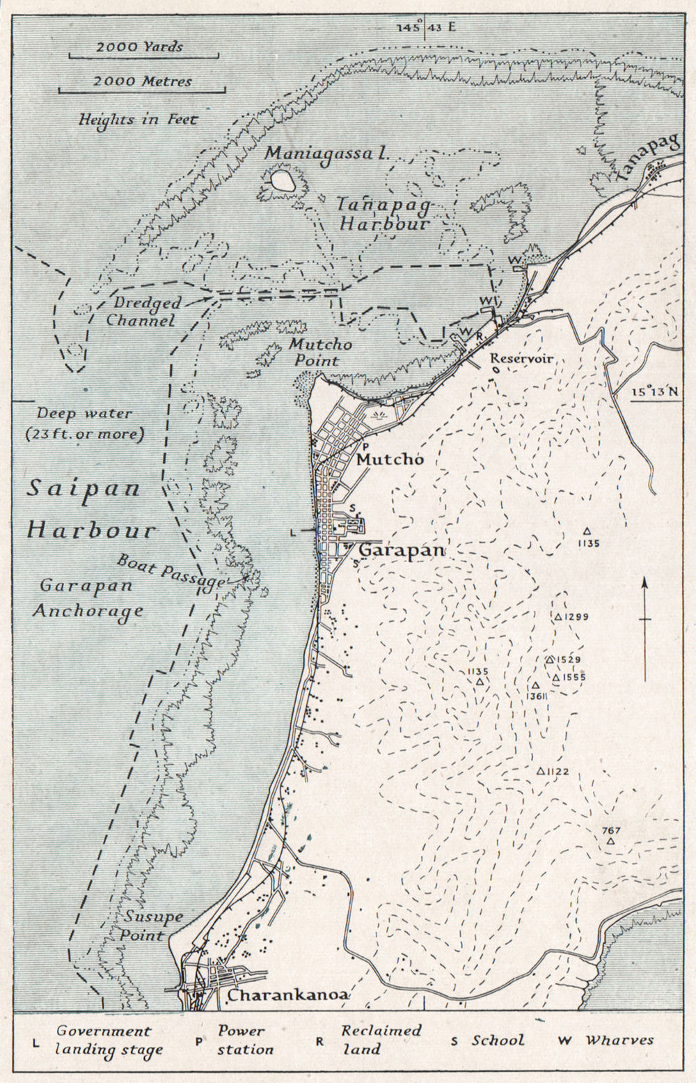 MARIANAS. Saipan harbour. WW2 ROYAL NAVY INTELLIGENCE MAP 1944 old vintage