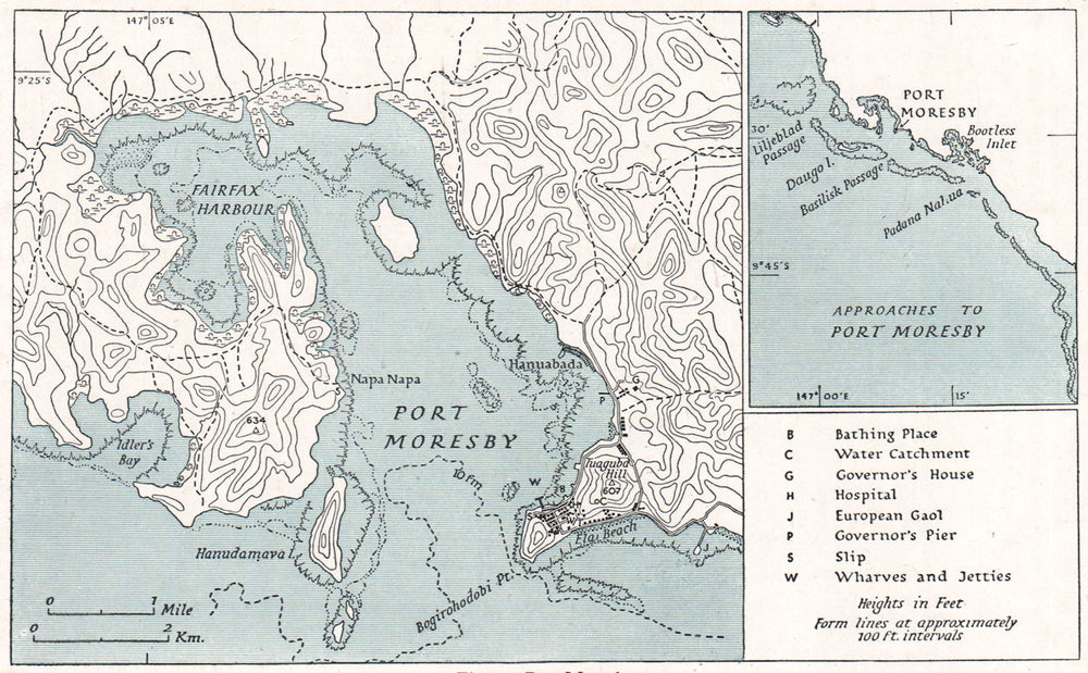 PAPAU NEW GUINEA. Port Moresby. WW2 ROYAL NAVY INTELLIGENCE MAP 1944 old