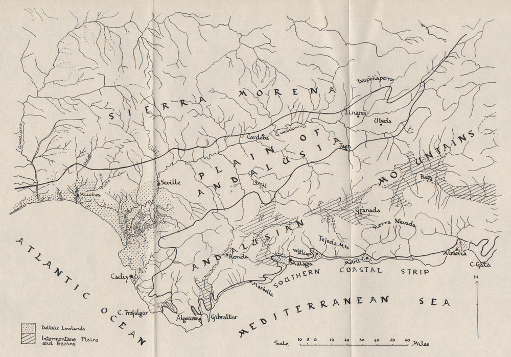 ANDALUSIA PHYSICAL.Southern Spain landforms.WW2 ROYAL NAVY INTELLIGENCE MAP 1941
