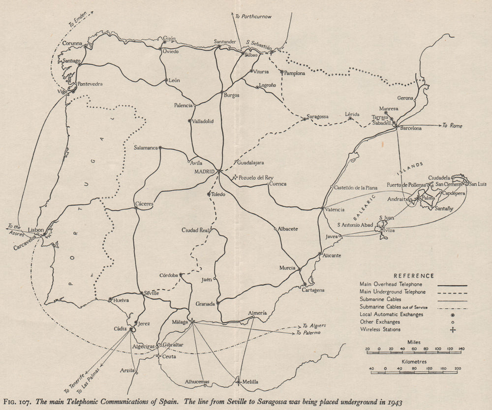 SPAIN. Telephonic communications lines exchanges. WW2 RN INTELLIGENCE MAP 1944