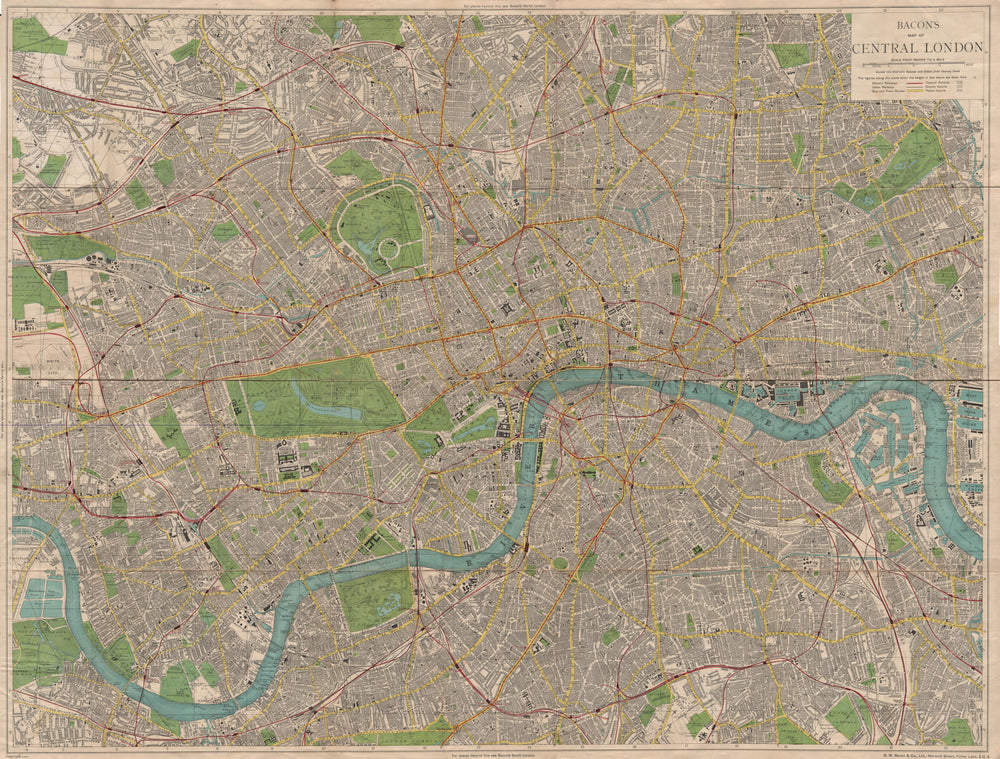 LONDON/ SUBURBS.Railways tube underground bus tram routes.LARGE.BACON c1920 map
