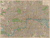 LONDON/ SUBURBS.Railways tube underground bus tram routes.LARGE.BACON c1920 map