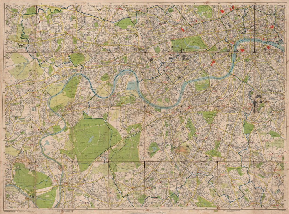 SOUTH WEST & CENTRAL LONDON. Railways stations tube.LARGE. GEOGRAPHIA c1947 map