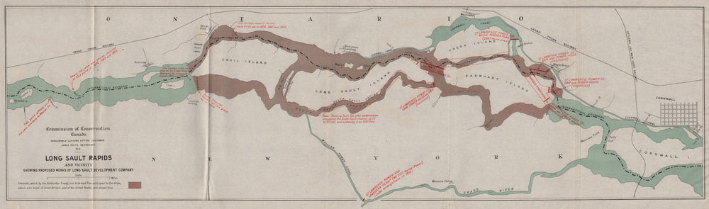 ONTARIO. Proposed works of Long Sault development company. Rapids 1913 old map