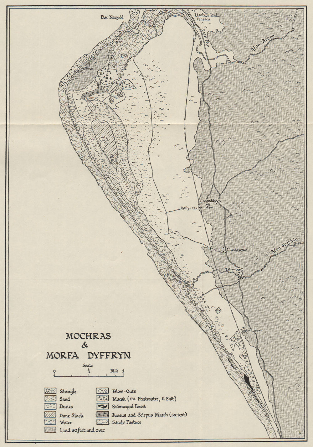 WELSH COASTAL FEATURES. Mochras & Morfa Dyffryn. Tal-y-bont. Wales 1969 map