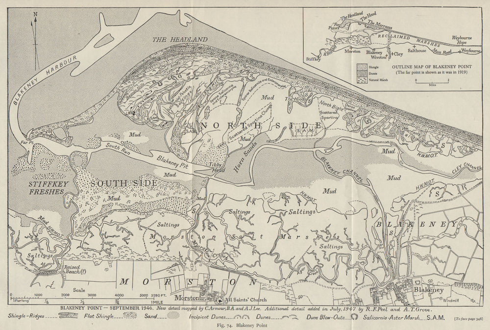 BLAKENEY POINT. Coastal features. Morston. Norfolk 1969 old vintage map chart