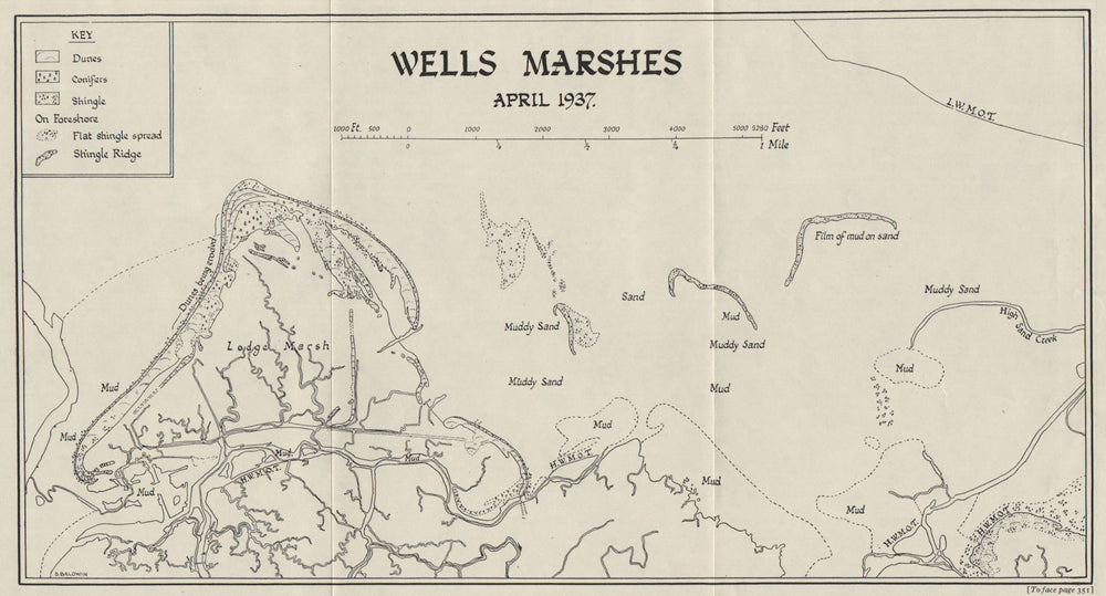 WELLS MARSHES. Coastal features. April 1937. Norfolk 1969 old vintage map
