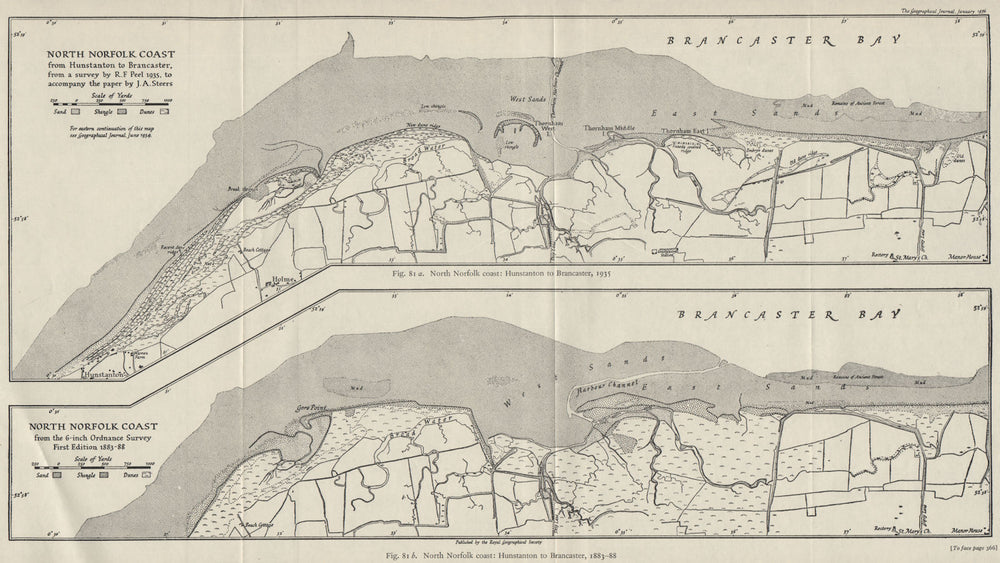 NORTH NORFOLK COAST. Hunstanton-Brancaster in 1935 & 1883-88 compared 1969 map