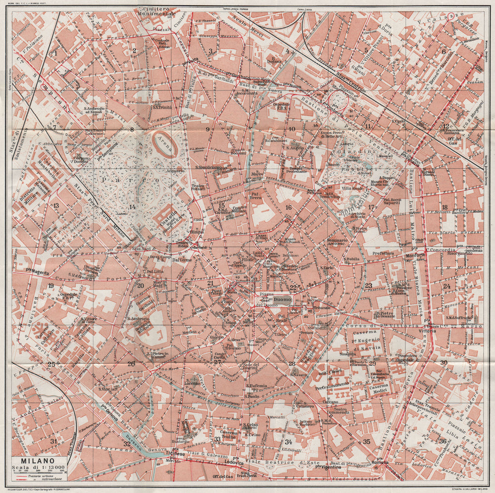 MILAN MILANO. Vintage town city map plan. Italy 1924 old antique chart