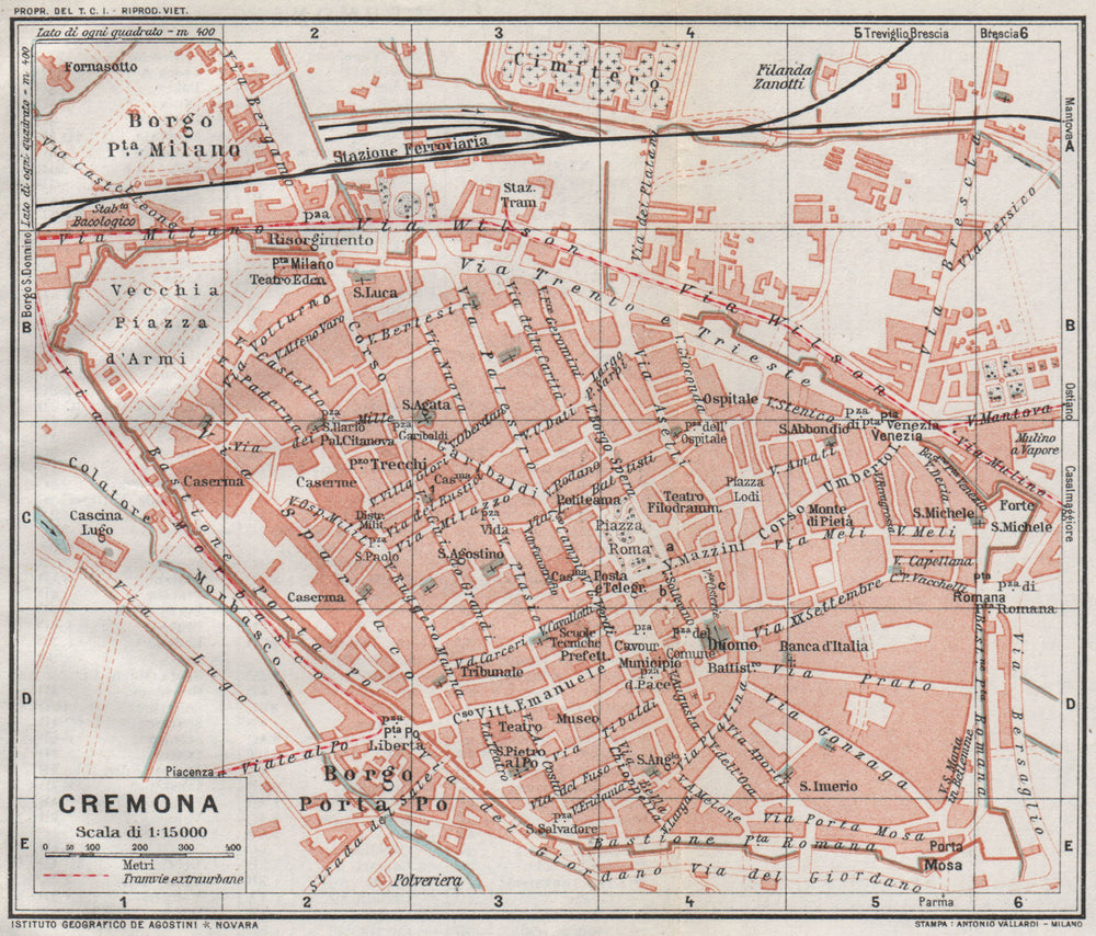CREMONA. Vintage town city map plan. Italy 1924 old antique chart
