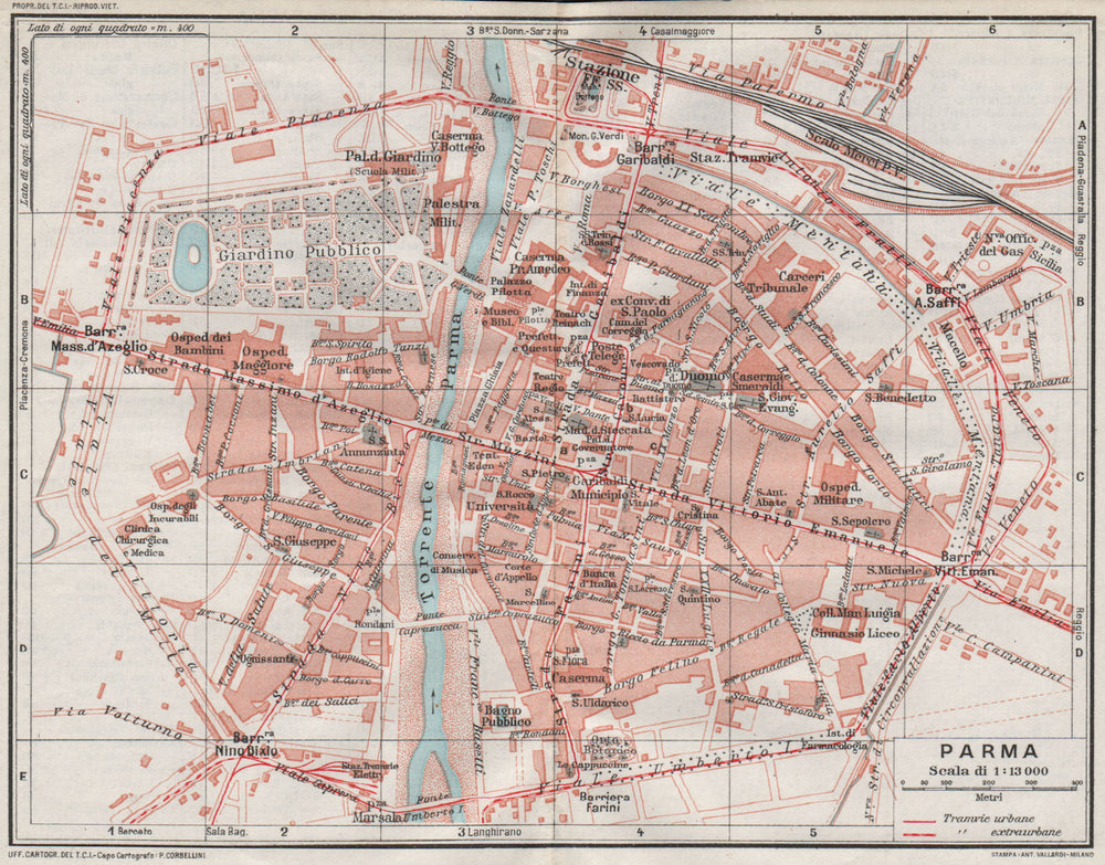 PARMA. Vintage town city map plan. Italy 1924 old antique chart