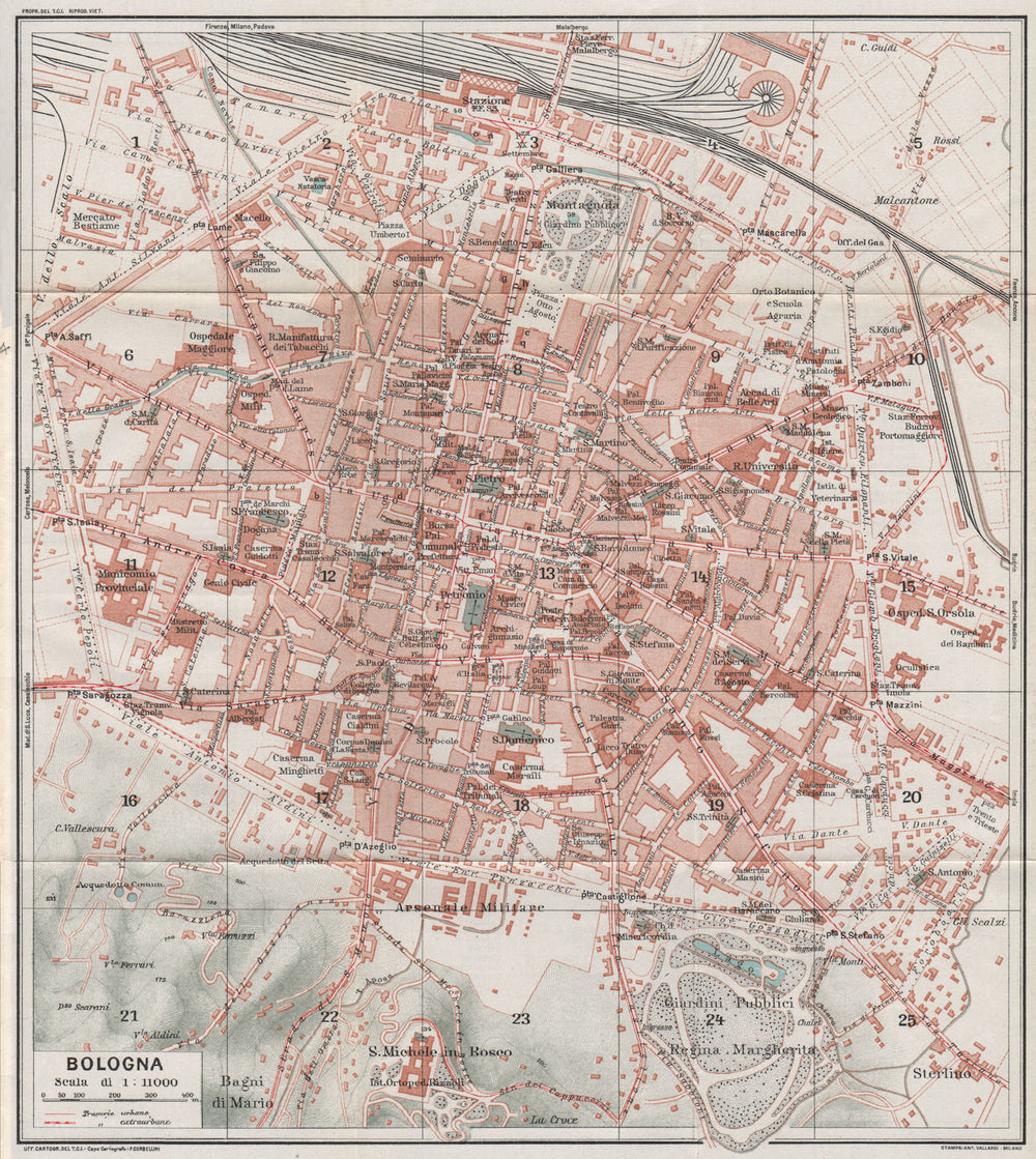 BOLOGNA. Vintage town city map plan. Italy 1924 old antique chart