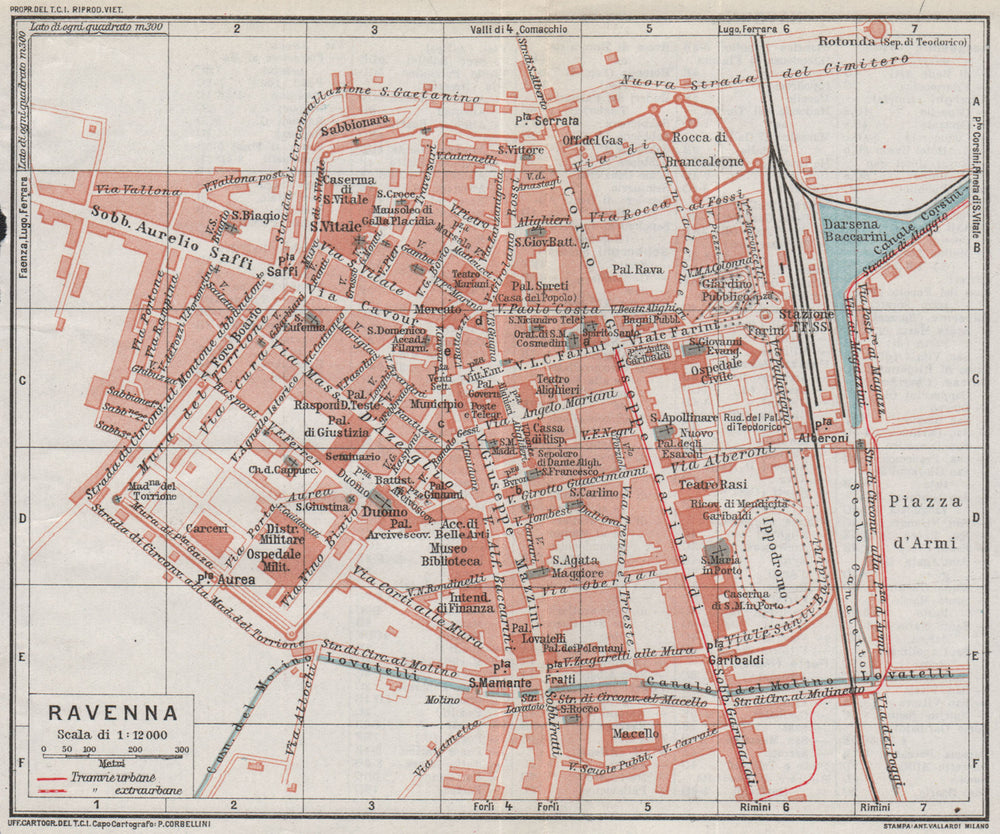 RAVENNA. Vintage town city map plan. Italy 1924 old antique chart