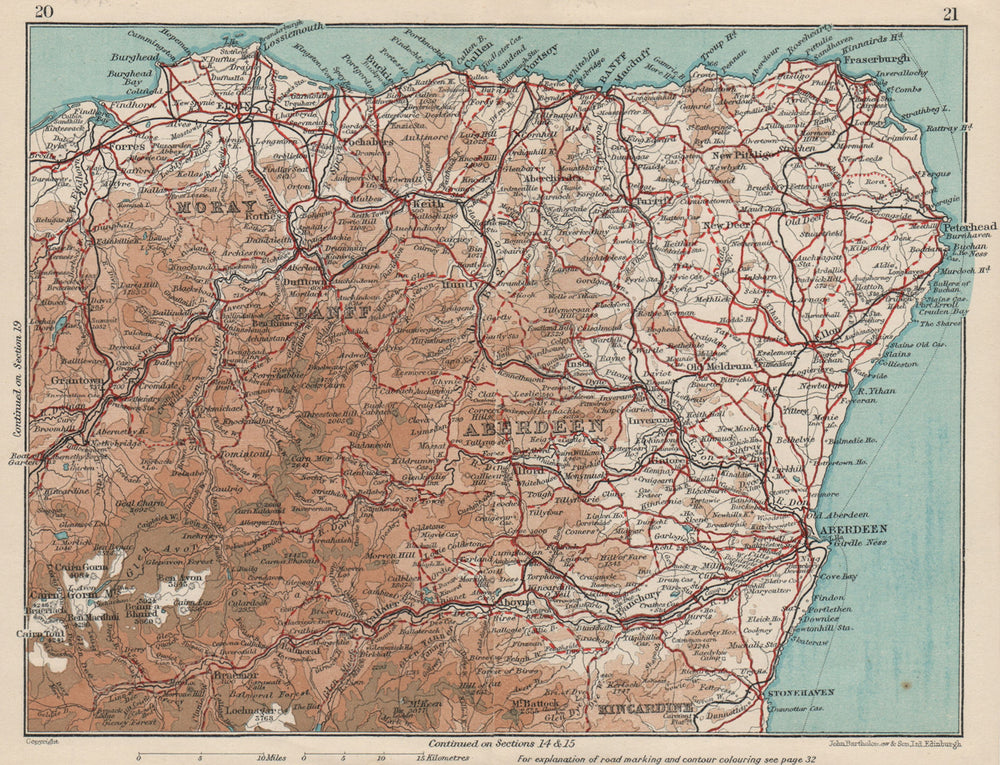 GRAMPIAN. Abderdeenshire Banff Moray Elgin. Vintage map plan. Scotland 1932