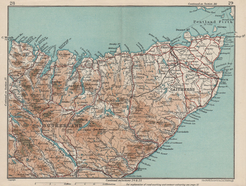 NW SCOTLAND. Sutherland & Caithness. Vintage map plan. Scotland 1932 old