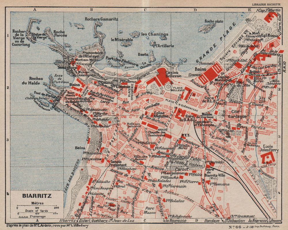 BIARRITZ. Vintage town city map plan. Pyrénées-Atlantiques 1933 old