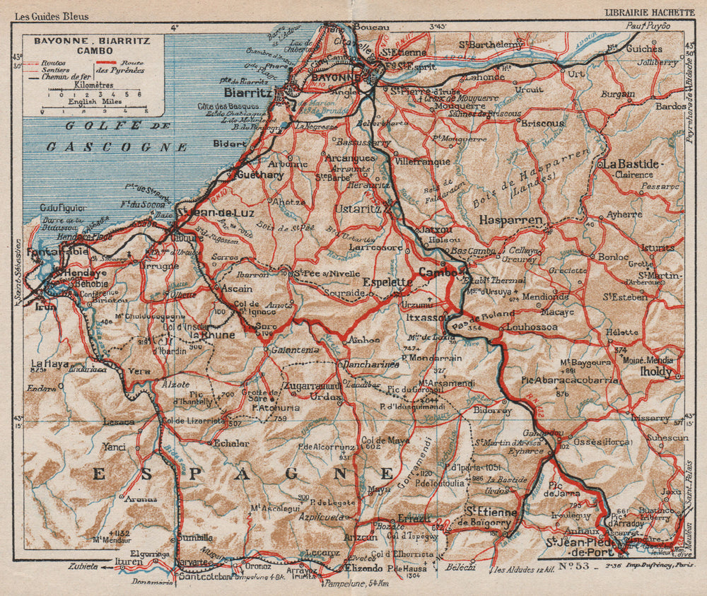 PAYS BASQUE FRANÇAIS. Bayonne Biarritz Cambo. Pyrénées-Atlantiques 1933 map
