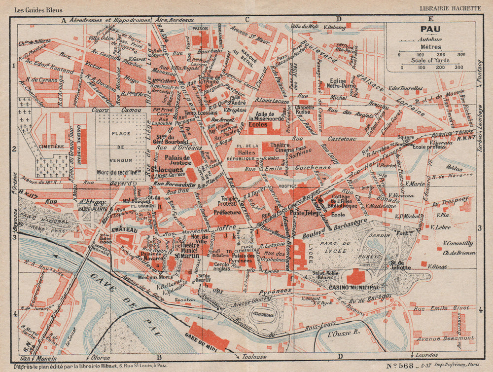 PAU. Vintage town city map plan. Pyrénées-Atlantiques 1933 old