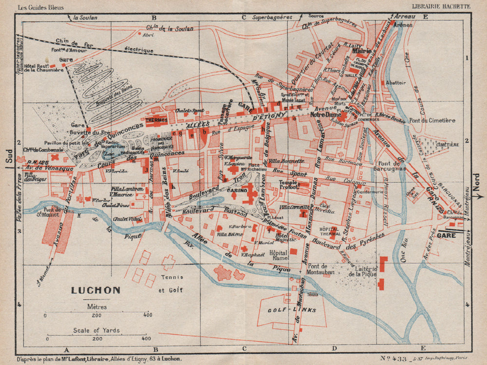 LUCHON. Vintage town city plan. Haute-Garonne 1933 old vintage map chart
