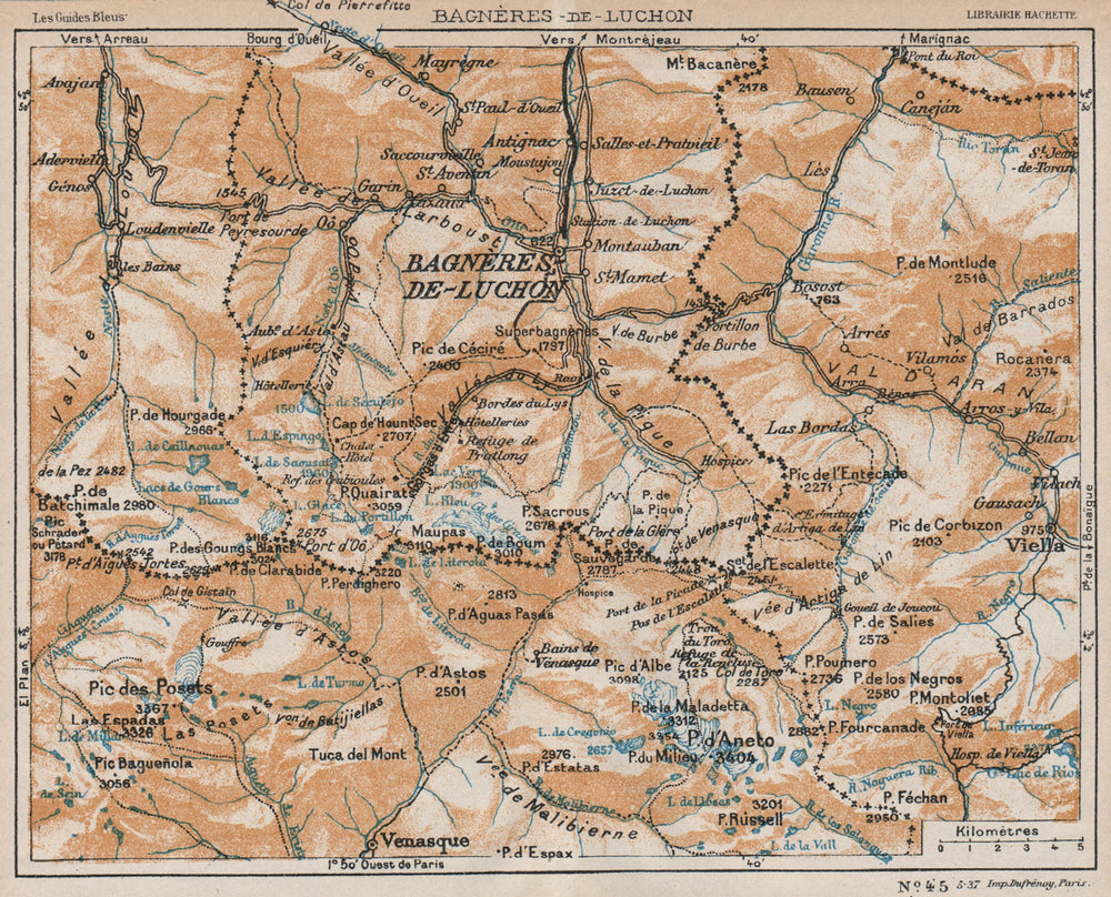 BAGNÈRES-DE-LUCHON ENVIRONS. Vintage map plan. Haute-Garonne 1933 old