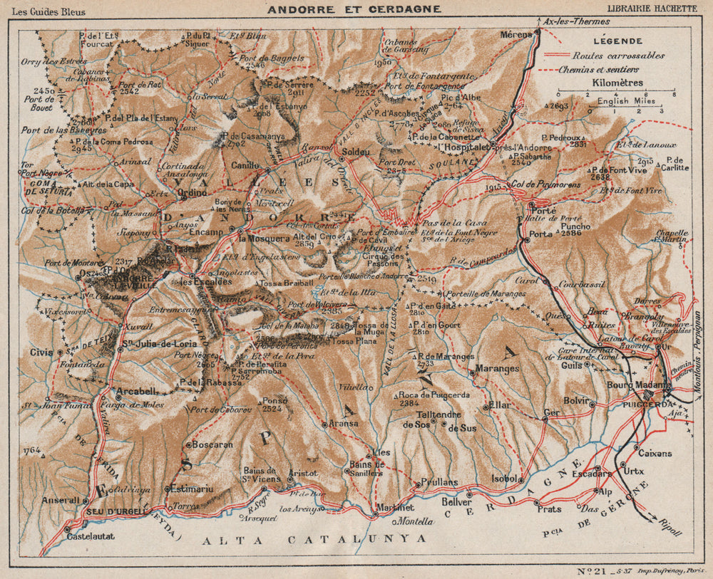 ANDORRE & CERDAGNE. Soldeu. Vintage topo-guide. Andorra 1933 vintage map
