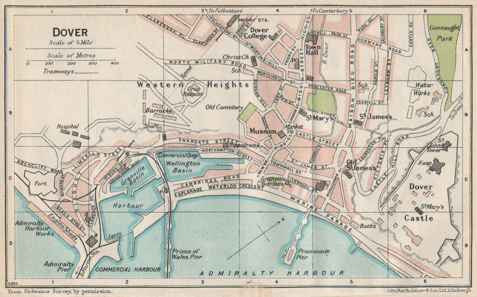 DOVER. Vintage town city map plan. Kent 1930 old vintage chart ...
