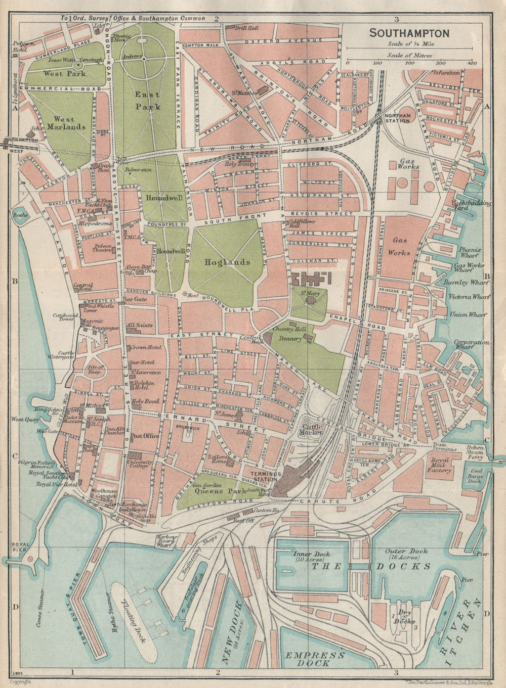 SOUTHAMPTON. Vintage town city map plan. Docks. Hampshire 1930 old vintage