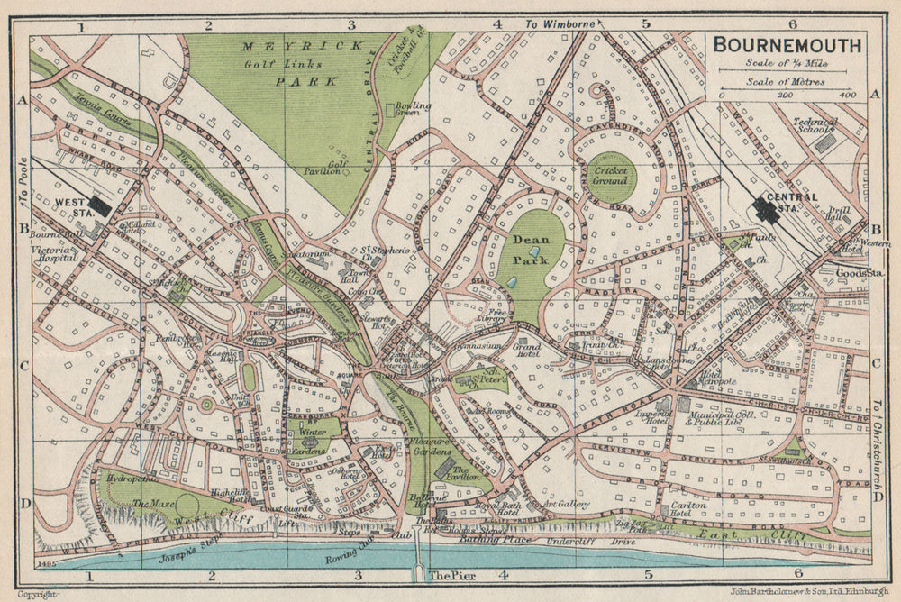 BOURNEMOUTH. Vintage town city map plan. Dorset 1930 old vintage chart