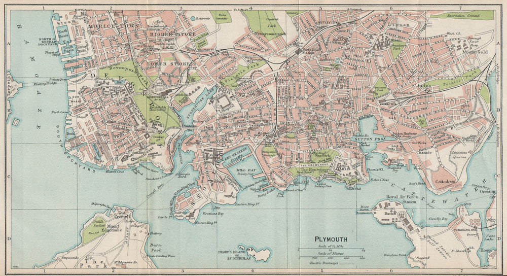 PLYMOUTH. Vintage town map plan. Devonport Stonehouse Morice Town Stoke 1930