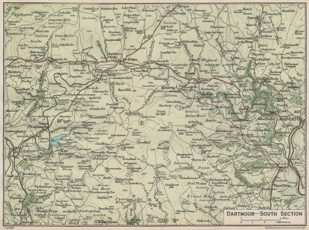 DARTMOOR SOUTH. Ashburton Buckfastleigh Yelverton. Vintage map plan. Devon 1930