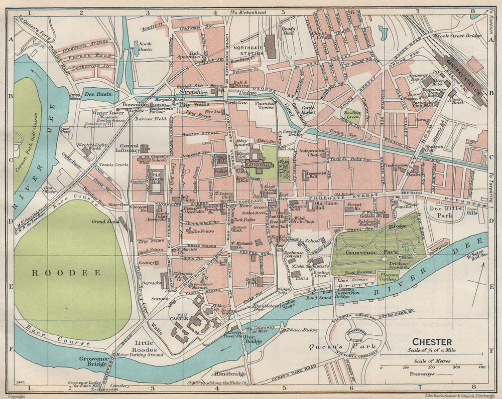 CHESTER. Vintage town city map plan. Cheshire 1930 old vintage chart