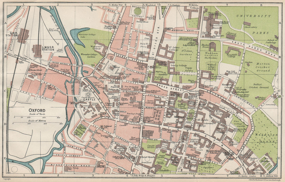 OXFORD. Vintage town city map plan. Colleges. Oxfordshire 1930 old vintage