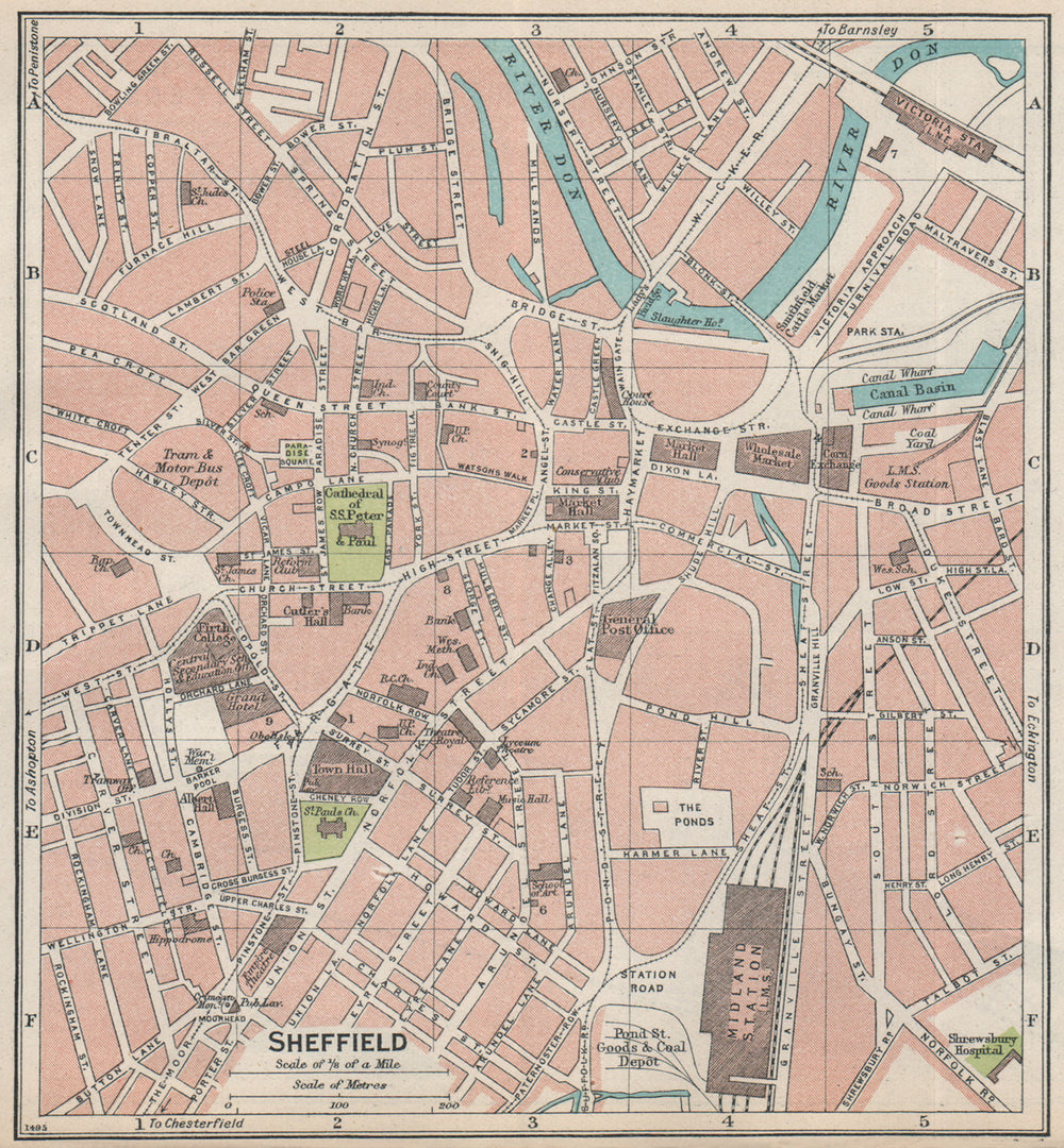 SHEFFIELD. Vintage town city map plan. Yorkshire 1930 old vintage chart