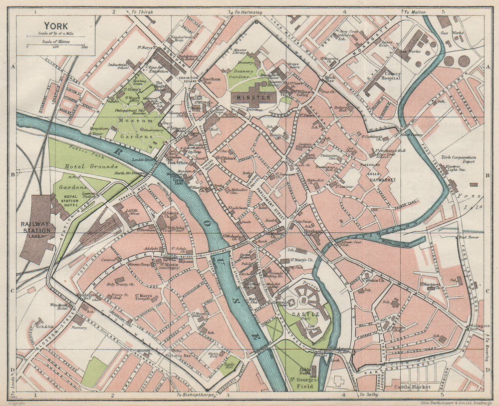 YORK. Vintage town city map plan. Yorkshire 1930 old vintage chart