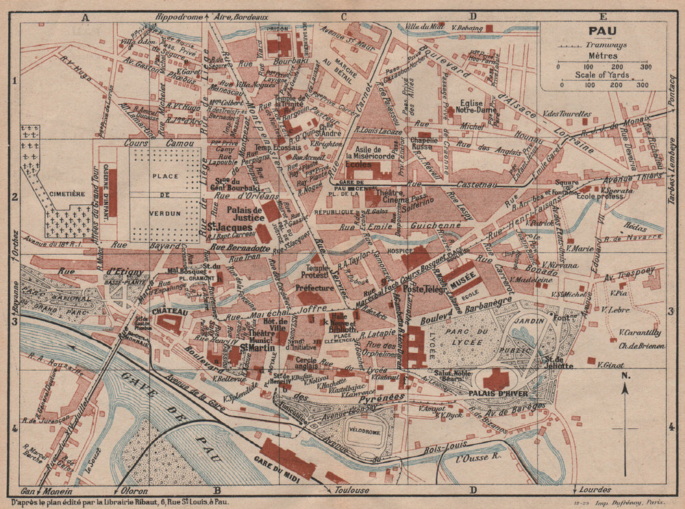 PAU. Vintage town city map plan. Pyrénées-Atlantiques 1921 old