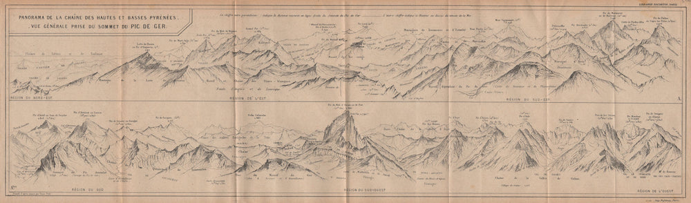 PYRENEES PARC NATIONAL. Vintage panorama vue du/view from Pic du Ger 1921 map