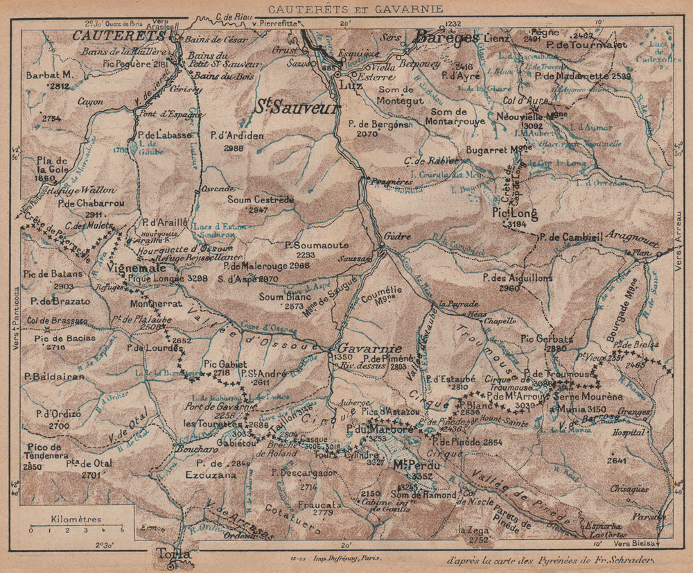 CAUTERETS ET GAVARNIE. Vintage topo-guide. Hautes-Pyrénées 1921 old map
