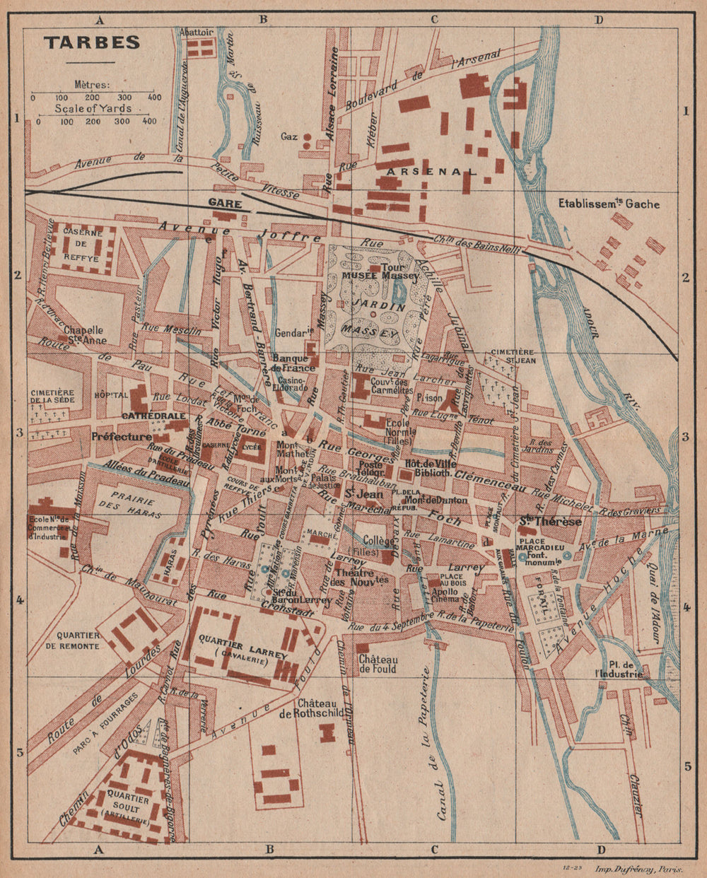 TARBES. Vintage town city map plan. Hautes-Pyrénées 1921 old antique chart