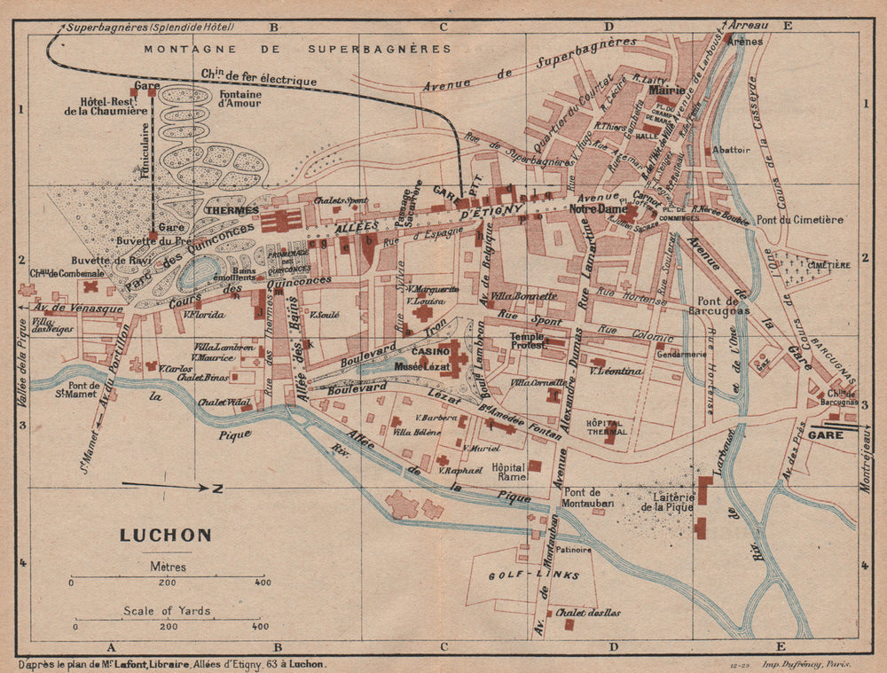 LUCHON. Vintage town city plan. Haute-Garonne 1921 old antique map chart