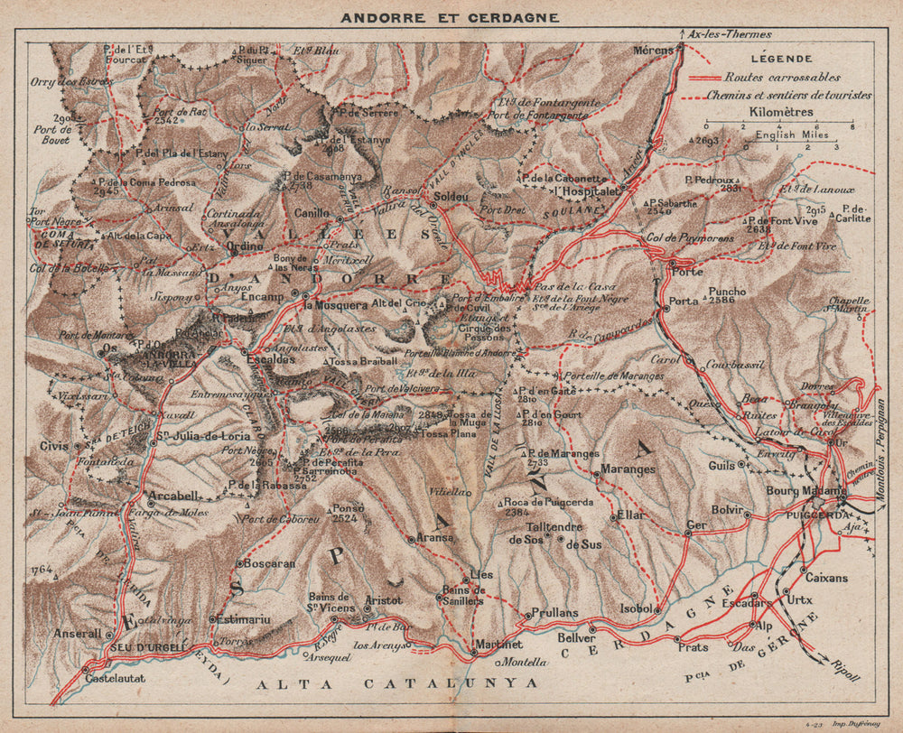 ANDORRE & CERDAGNE. Soldeu. Vintage topo-guide hiking map. Andorra 1921