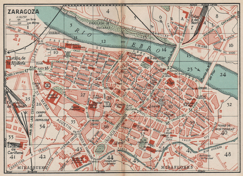 ZARAGOZA. Vintage town city map plan. Spain 1930 old vintage chart