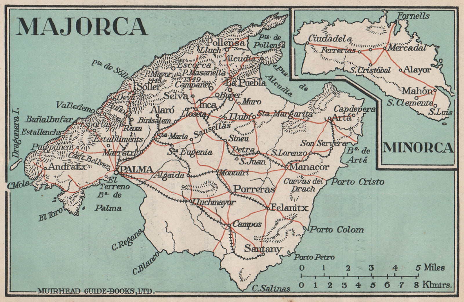 MAJORCA & MINORCA. Vintage map plan. Spain Mallorca Menorca 1930 old ...