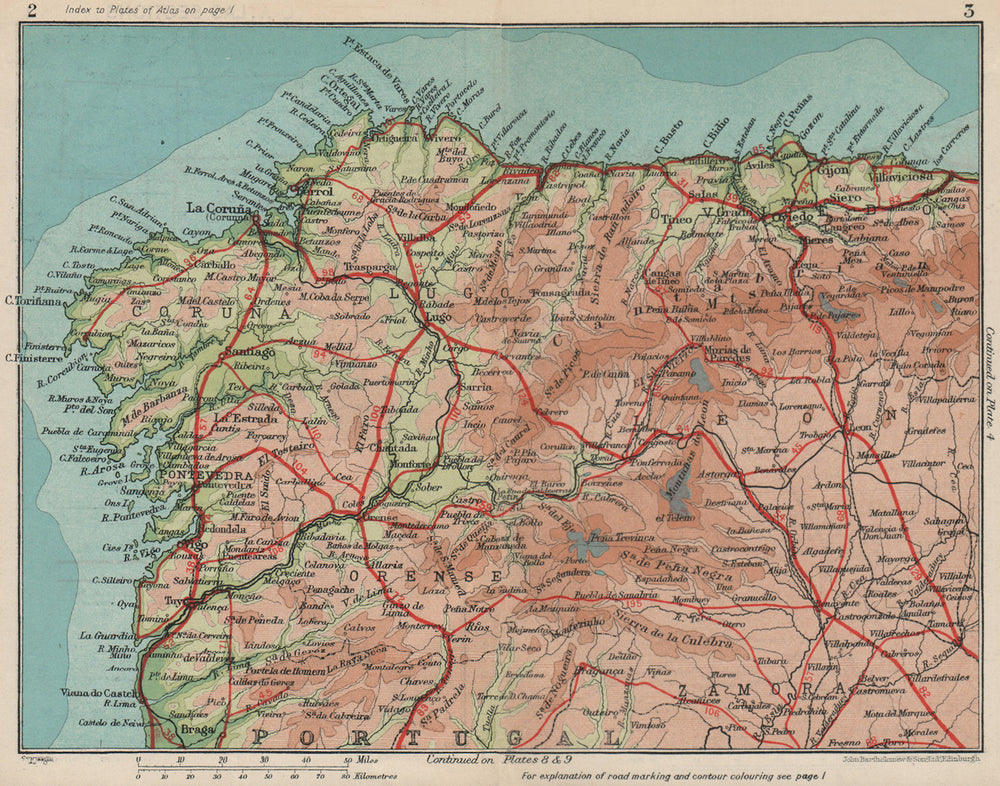 NORTH WEST SPAIN. Vintage map plan. Galicia Asturias 1930 old vintage