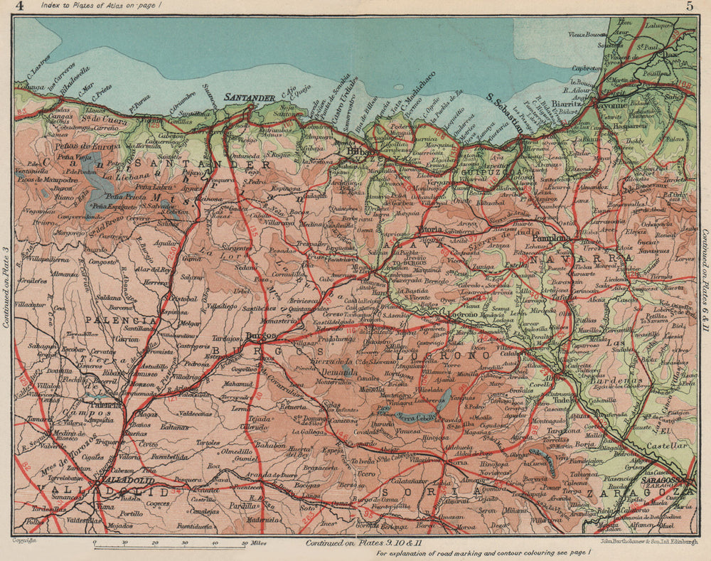 NORTHERN SPAIN. Costa Verde de Cantabria Basque. Vintage map plan 1930 old