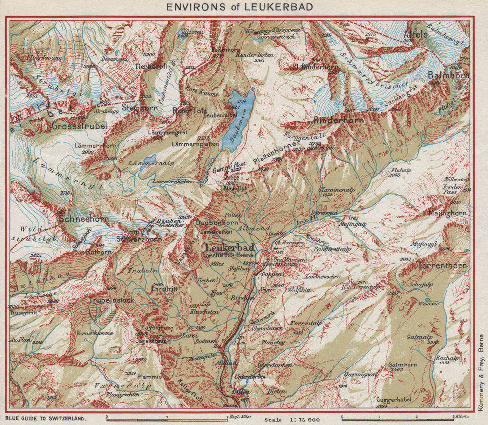 LEUKERBAD & ENVIRONS. Rinderhorn Schneehorn Balmhorn. Switzerland 1948 old map