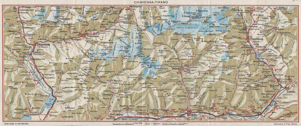 CHIAVENNA-TIRANO. Chiesa Poschiavo Maloja Sondrio. Vintage map plan. Italy 1948