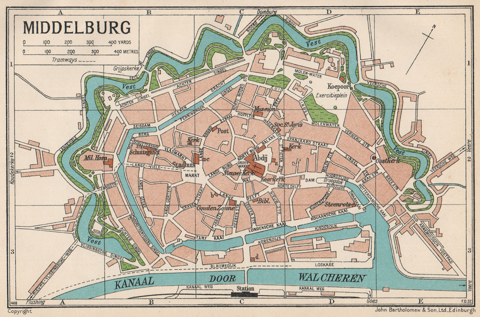 MIDDELBURG. Vintage town city map plan. Netherlands 1933 old vintage ...