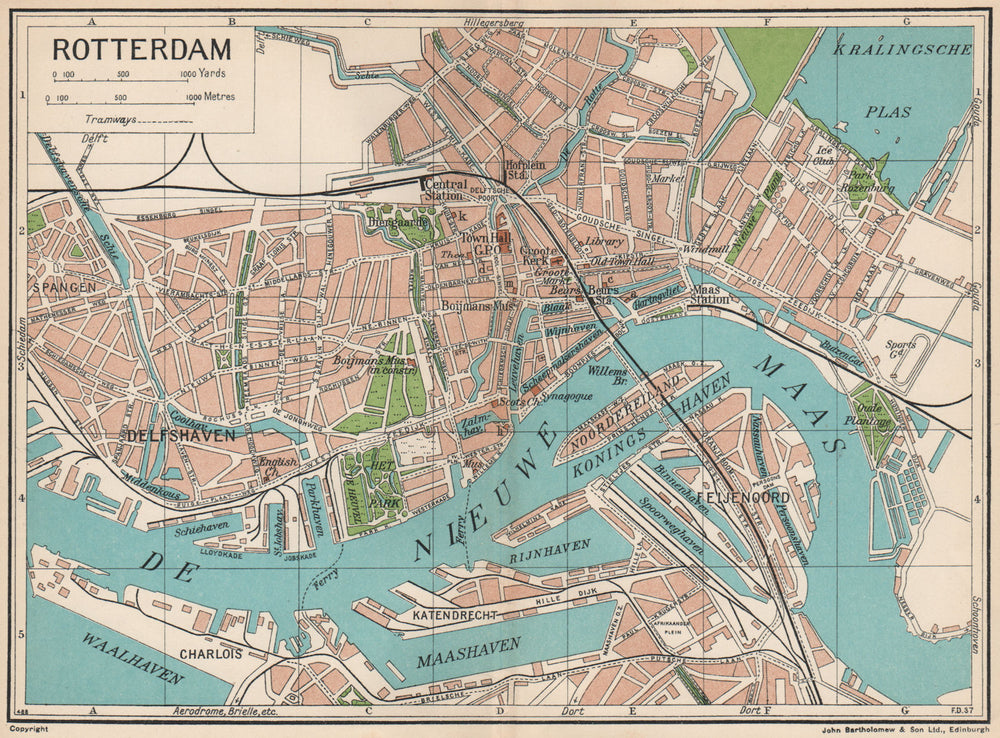ROTTERDAM. Vintage town city map plan. Netherlands 1933 old vintage chart