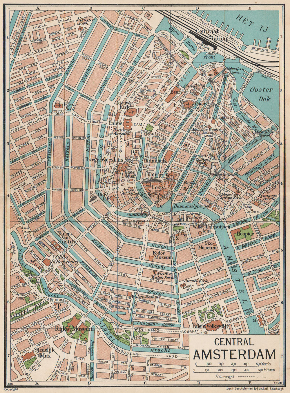 CENTRAL AMSTERDAM. Vintage town city map plan. Netherlands 1933 old